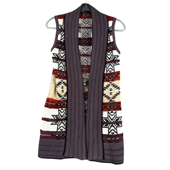 BCBGMAXAZRIA‎ Aztec Patterned Sleeveless Open Front Knit Cardigan Medium - Picture 1 of 8